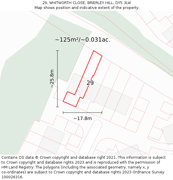 29, WHITWORTH CLOSE, BRIERLEY HILL, DY5 3LW: Plot and title map