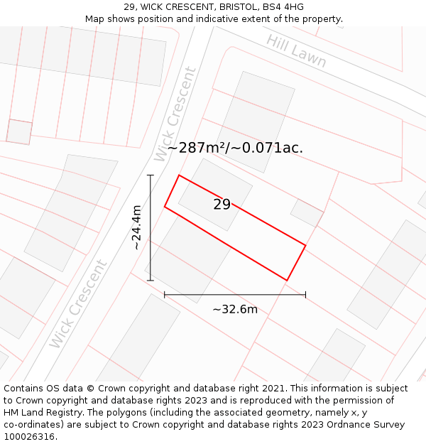 29, WICK CRESCENT, BRISTOL, BS4 4HG: Plot and title map