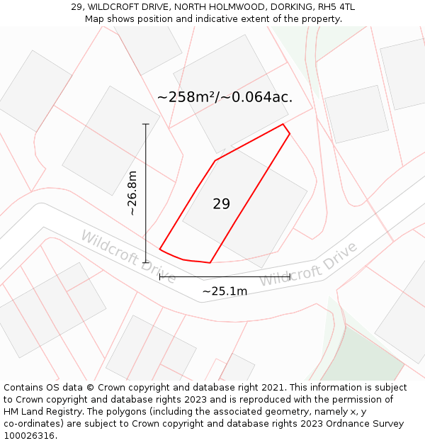 29, WILDCROFT DRIVE, NORTH HOLMWOOD, DORKING, RH5 4TL: Plot and title map