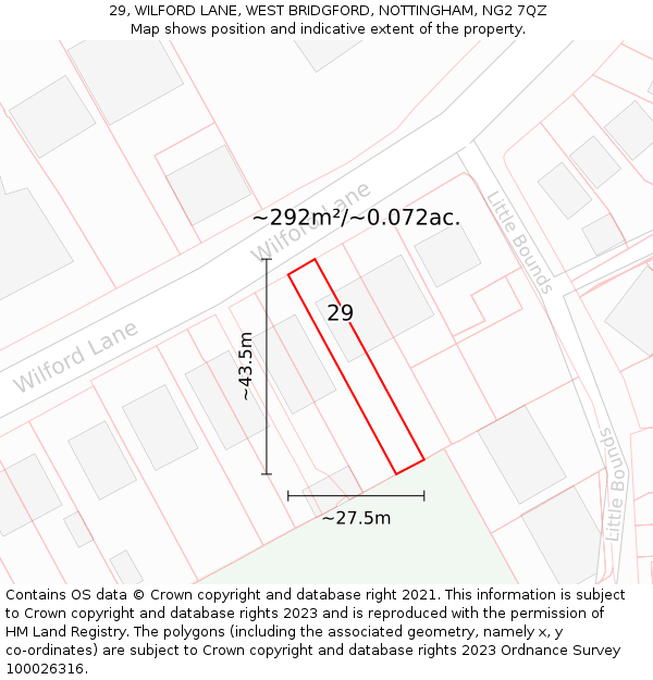 29, WILFORD LANE, WEST BRIDGFORD, NOTTINGHAM, NG2 7QZ: Plot and title map