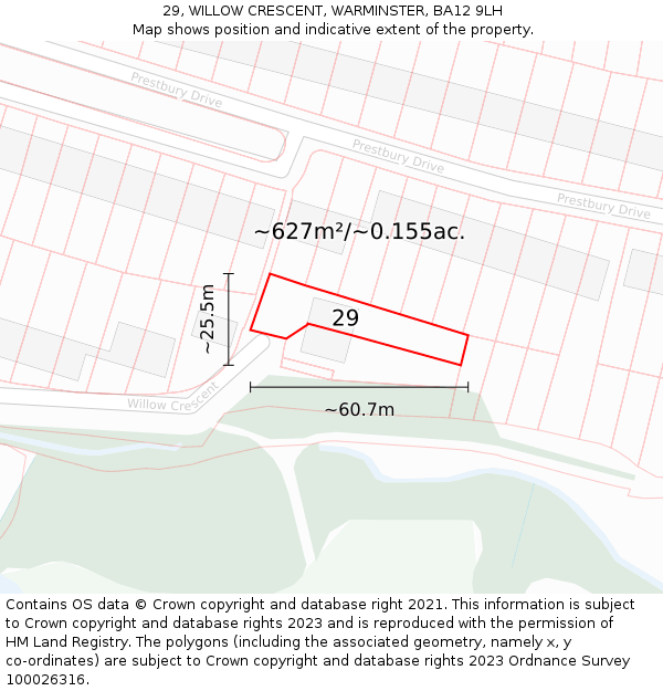 29, WILLOW CRESCENT, WARMINSTER, BA12 9LH: Plot and title map