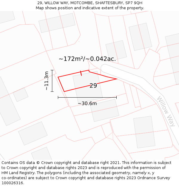 29, WILLOW WAY, MOTCOMBE, SHAFTESBURY, SP7 9QH: Plot and title map