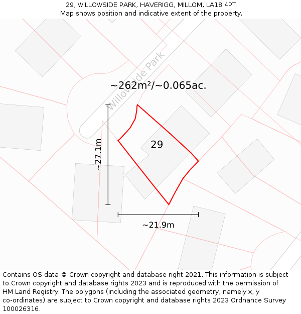 29, WILLOWSIDE PARK, HAVERIGG, MILLOM, LA18 4PT: Plot and title map