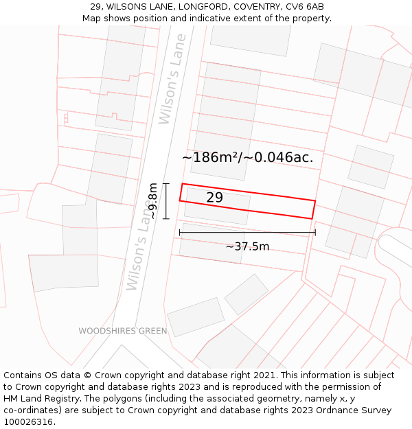 29, WILSONS LANE, LONGFORD, COVENTRY, CV6 6AB: Plot and title map