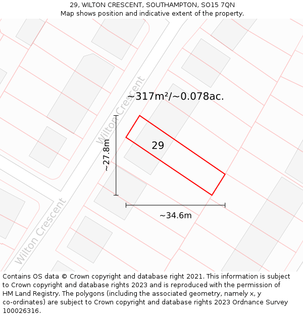 29, WILTON CRESCENT, SOUTHAMPTON, SO15 7QN: Plot and title map