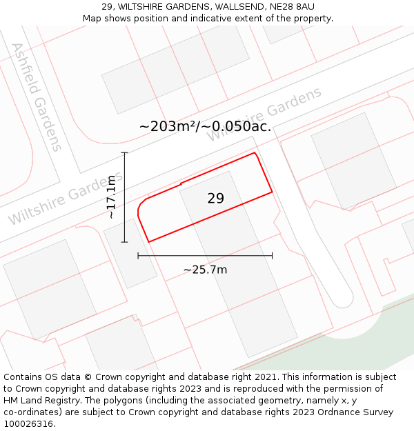 29, WILTSHIRE GARDENS, WALLSEND, NE28 8AU: Plot and title map