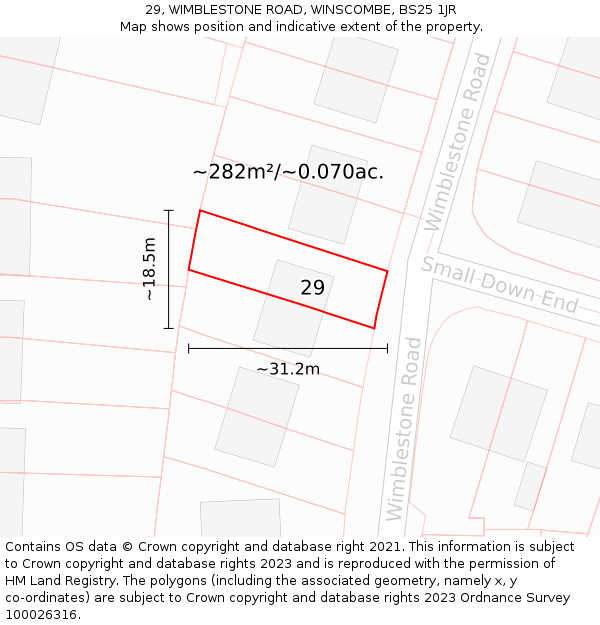 29, WIMBLESTONE ROAD, WINSCOMBE, BS25 1JR: Plot and title map