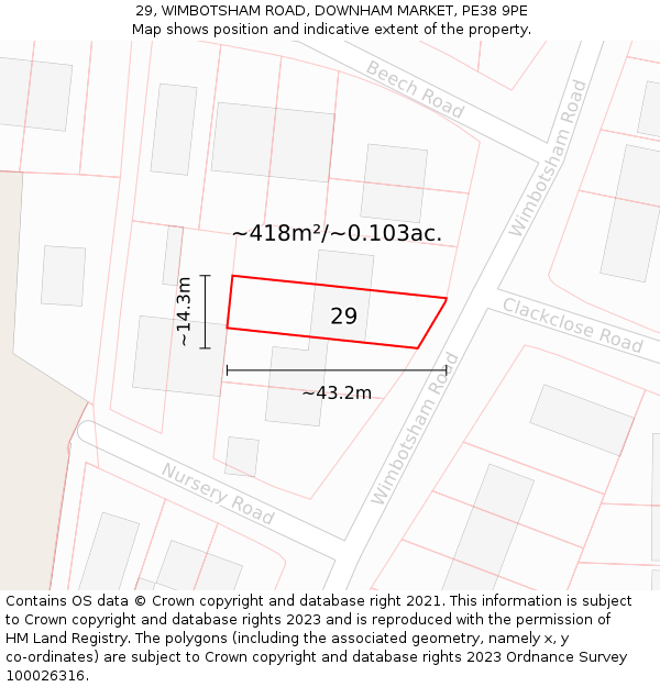 29, WIMBOTSHAM ROAD, DOWNHAM MARKET, PE38 9PE: Plot and title map