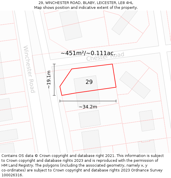 29, WINCHESTER ROAD, BLABY, LEICESTER, LE8 4HL: Plot and title map