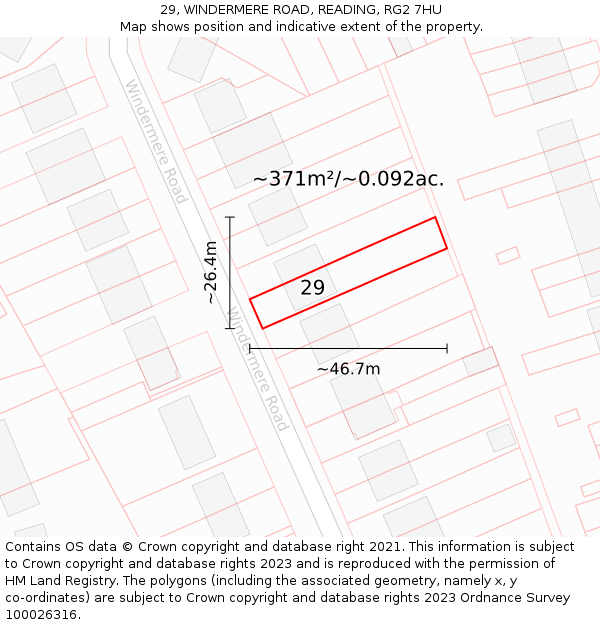 29, WINDERMERE ROAD, READING, RG2 7HU: Plot and title map