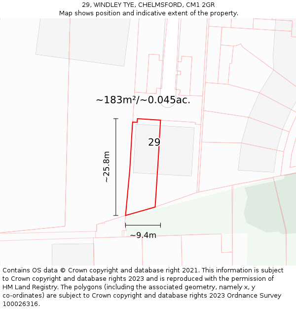 29, WINDLEY TYE, CHELMSFORD, CM1 2GR: Plot and title map