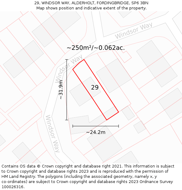 29, WINDSOR WAY, ALDERHOLT, FORDINGBRIDGE, SP6 3BN: Plot and title map