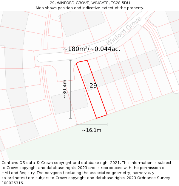29, WINFORD GROVE, WINGATE, TS28 5DU: Plot and title map