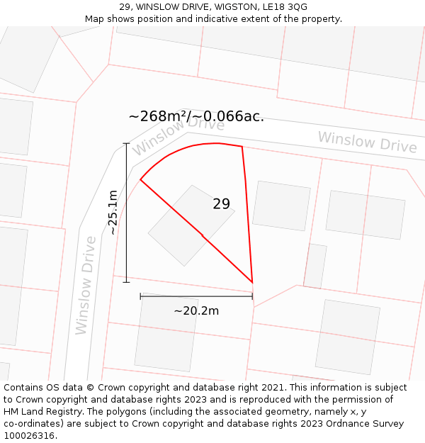 29, WINSLOW DRIVE, WIGSTON, LE18 3QG: Plot and title map