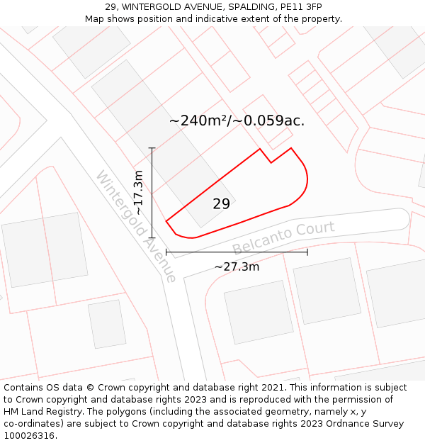 29, WINTERGOLD AVENUE, SPALDING, PE11 3FP: Plot and title map