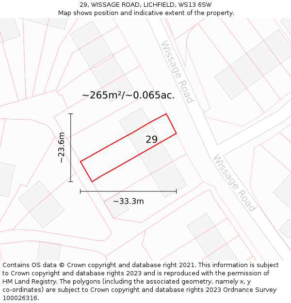 29, WISSAGE ROAD, LICHFIELD, WS13 6SW: Plot and title map