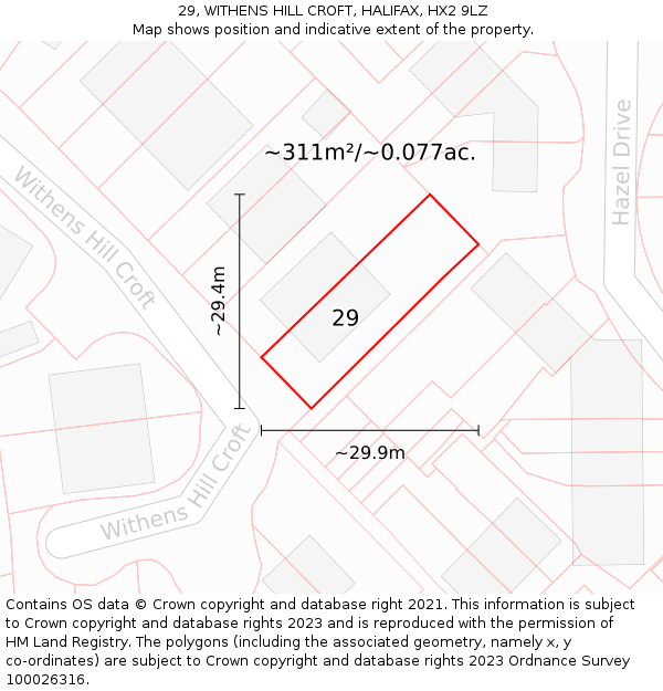 29, WITHENS HILL CROFT, HALIFAX, HX2 9LZ: Plot and title map