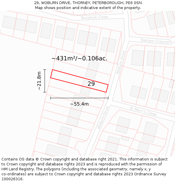 29, WOBURN DRIVE, THORNEY, PETERBOROUGH, PE6 0SN: Plot and title map