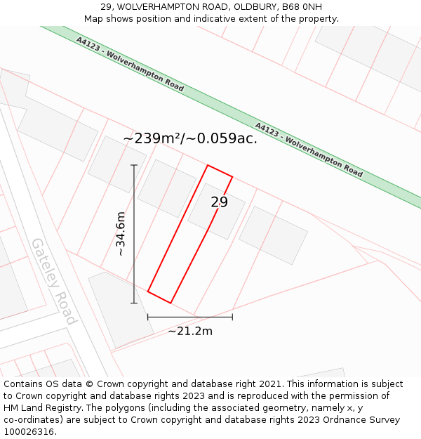 29, WOLVERHAMPTON ROAD, OLDBURY, B68 0NH: Plot and title map