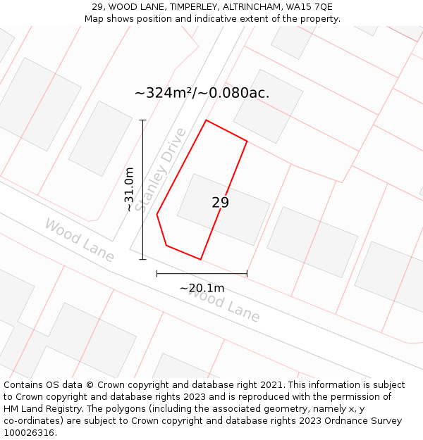 29, WOOD LANE, TIMPERLEY, ALTRINCHAM, WA15 7QE: Plot and title map