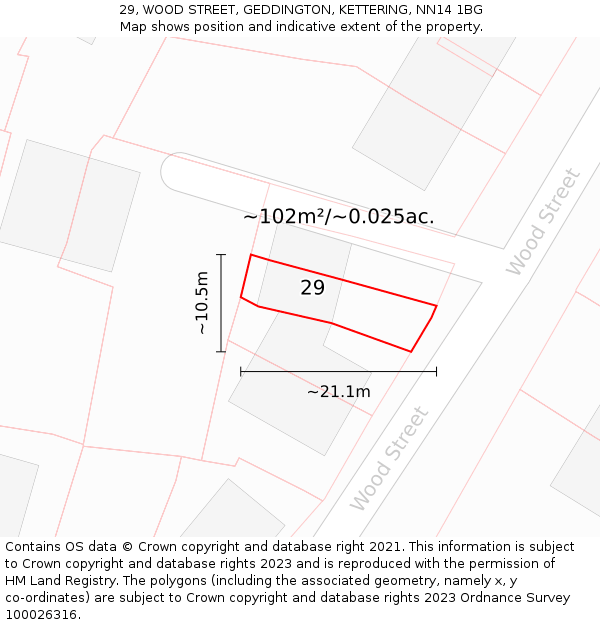 29, WOOD STREET, GEDDINGTON, KETTERING, NN14 1BG: Plot and title map