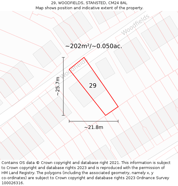 29, WOODFIELDS, STANSTED, CM24 8AL: Plot and title map