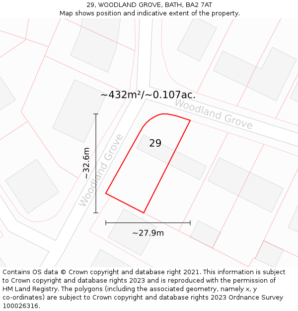 29, WOODLAND GROVE, BATH, BA2 7AT: Plot and title map