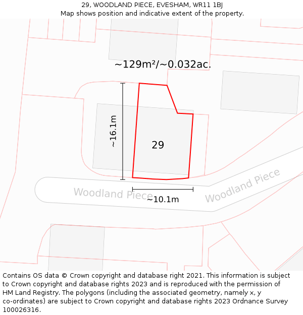 29, WOODLAND PIECE, EVESHAM, WR11 1BJ: Plot and title map