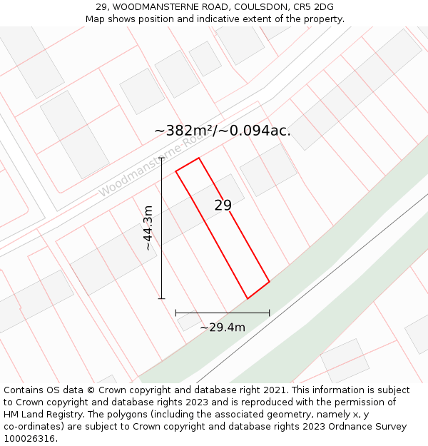 29, WOODMANSTERNE ROAD, COULSDON, CR5 2DG: Plot and title map