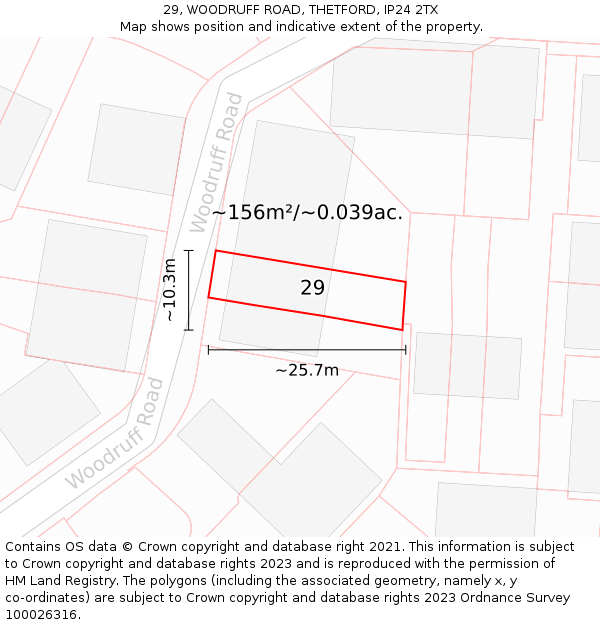 29, WOODRUFF ROAD, THETFORD, IP24 2TX: Plot and title map