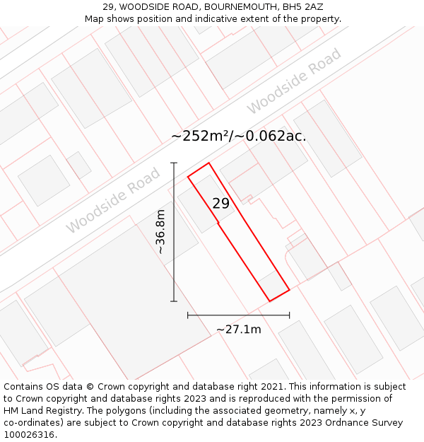 29, WOODSIDE ROAD, BOURNEMOUTH, BH5 2AZ: Plot and title map