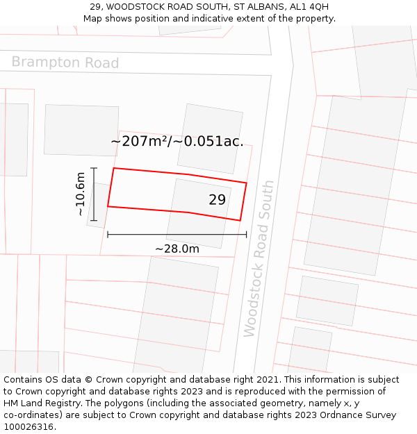29, WOODSTOCK ROAD SOUTH, ST ALBANS, AL1 4QH: Plot and title map