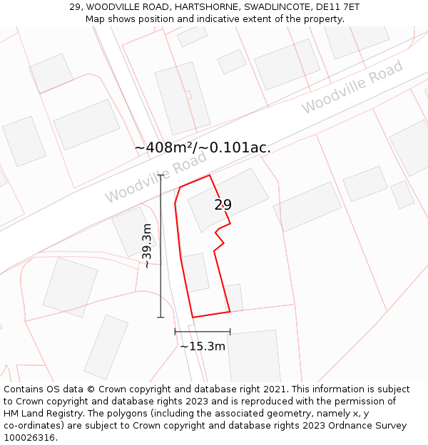 29, WOODVILLE ROAD, HARTSHORNE, SWADLINCOTE, DE11 7ET: Plot and title map