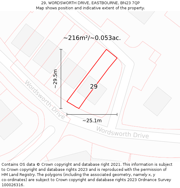 29, WORDSWORTH DRIVE, EASTBOURNE, BN23 7QP: Plot and title map