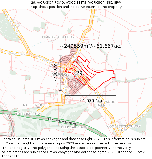 29, WORKSOP ROAD, WOODSETTS, WORKSOP, S81 8RW: Plot and title map