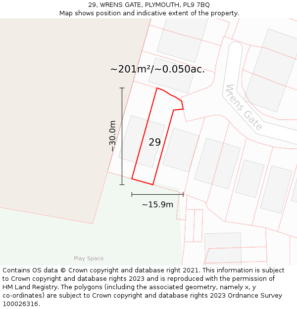 29, WRENS GATE, PLYMOUTH, PL9 7BQ: Plot and title map