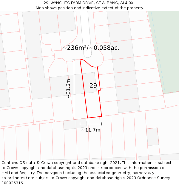 29, WYNCHES FARM DRIVE, ST ALBANS, AL4 0XH: Plot and title map