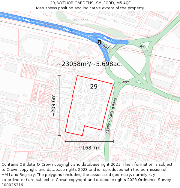 29, WYTHOP GARDENS, SALFORD, M5 4QF: Plot and title map