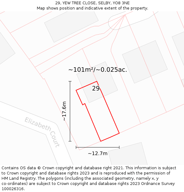 29, YEW TREE CLOSE, SELBY, YO8 3NE: Plot and title map