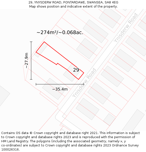 29, YNYSDERW ROAD, PONTARDAWE, SWANSEA, SA8 4EG: Plot and title map