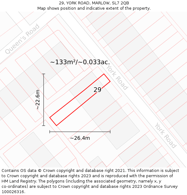 29, YORK ROAD, MARLOW, SL7 2QB: Plot and title map