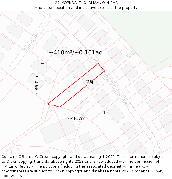 29, YORKDALE, OLDHAM, OL4 3AR: Plot and title map