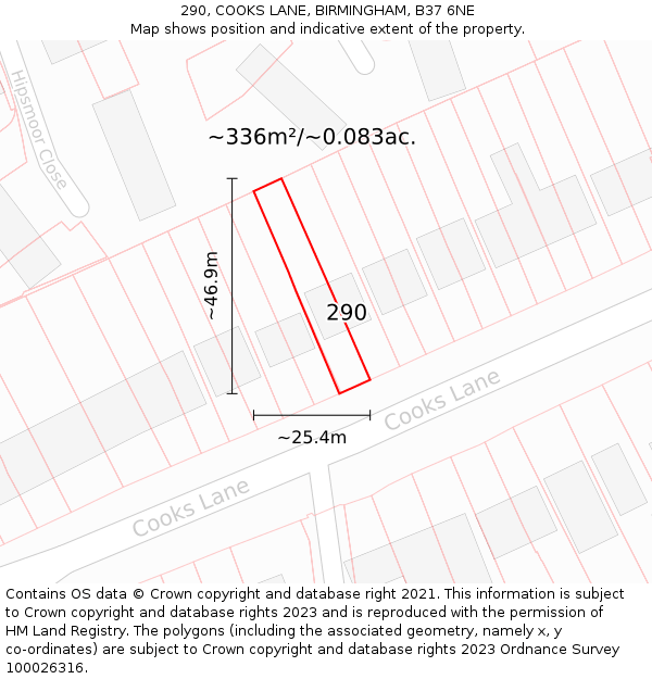 290, COOKS LANE, BIRMINGHAM, B37 6NE: Plot and title map