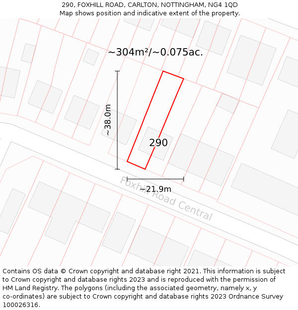 290, FOXHILL ROAD, CARLTON, NOTTINGHAM, NG4 1QD: Plot and title map