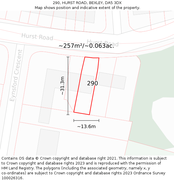 290, HURST ROAD, BEXLEY, DA5 3DX: Plot and title map