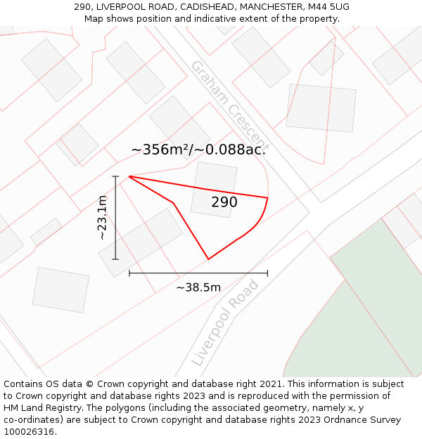 290, LIVERPOOL ROAD, CADISHEAD, MANCHESTER, M44 5UG: Plot and title map