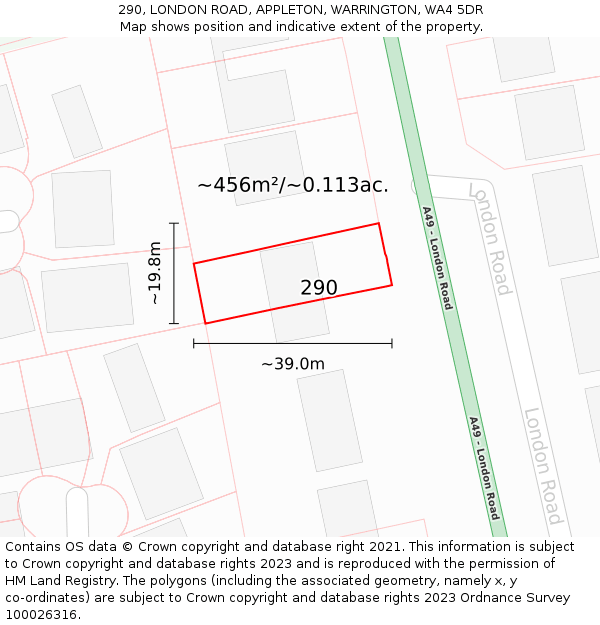 290, LONDON ROAD, APPLETON, WARRINGTON, WA4 5DR: Plot and title map