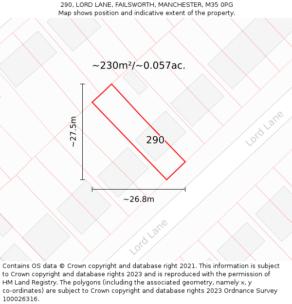 290, LORD LANE, FAILSWORTH, MANCHESTER, M35 0PG: Plot and title map