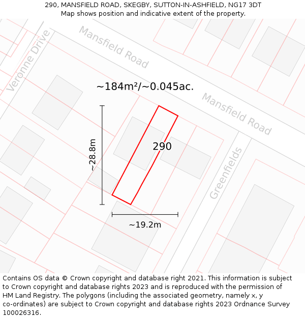 290, MANSFIELD ROAD, SKEGBY, SUTTON-IN-ASHFIELD, NG17 3DT: Plot and title map