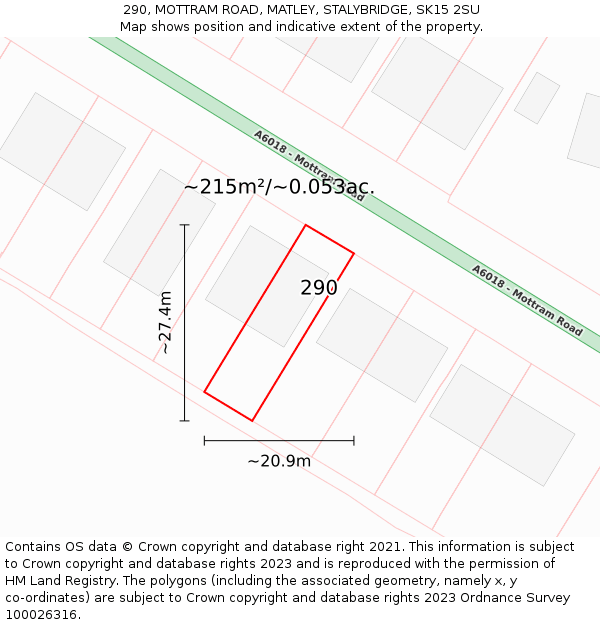 290, MOTTRAM ROAD, MATLEY, STALYBRIDGE, SK15 2SU: Plot and title map